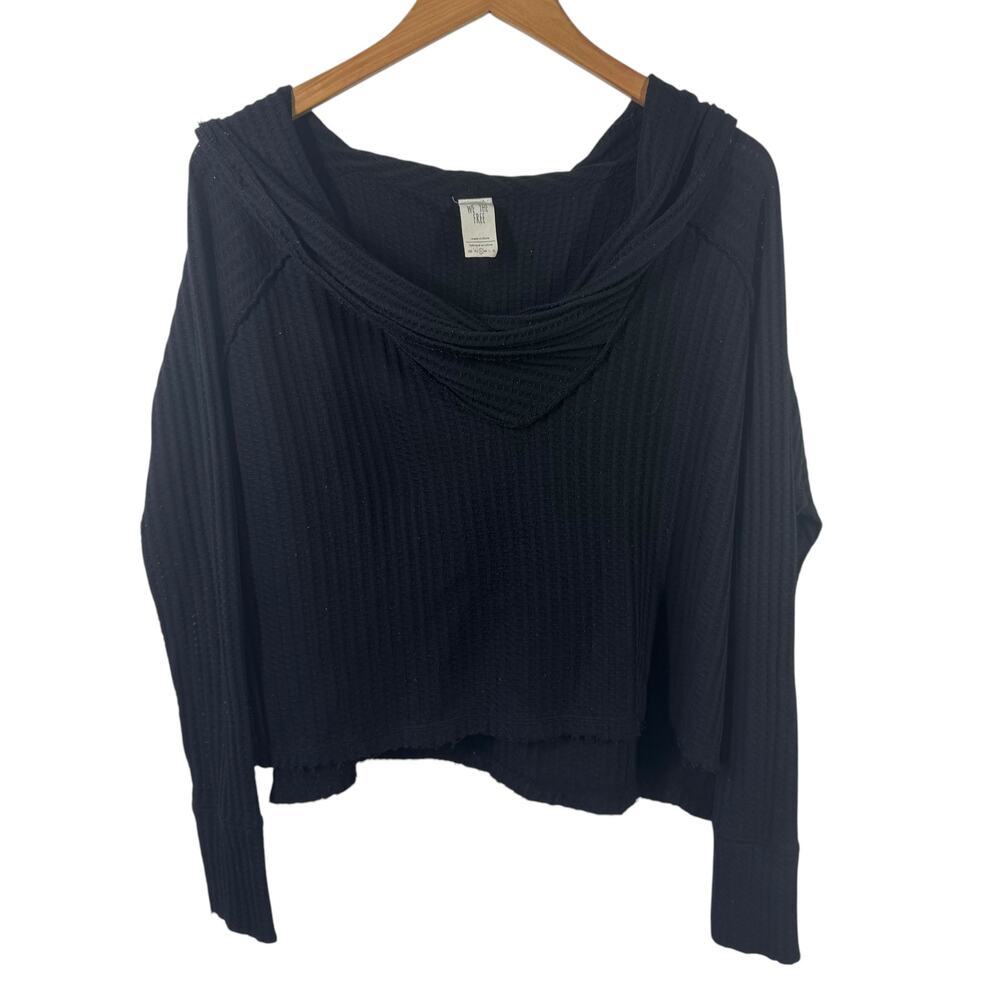 Free‎ People We The Free Wildcat Thermal Women S Black Cropped Oversized Drapey